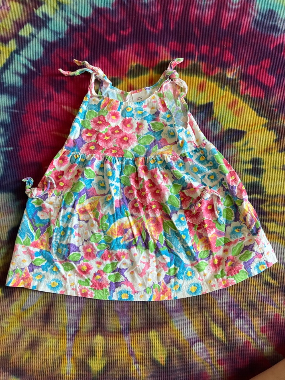 VTG 90s Top Stuff Watercolor Floral Tie-Shoulder Dress 4T